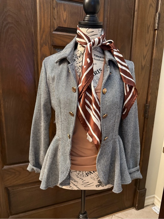 SHEIN Jackets & Blazers - SHEIN Gray Herringbone Peplum Blazer with Gold Buttons
